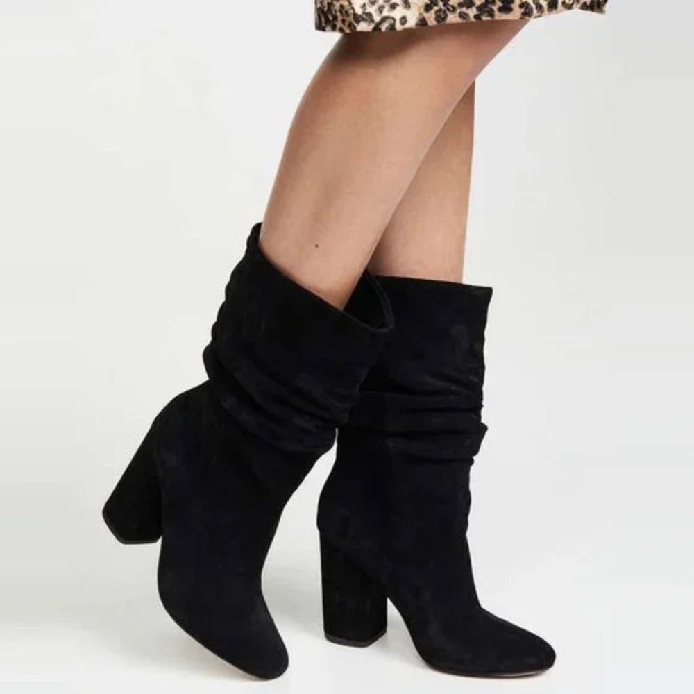 NEW Banana Republic Women’s Heel Midshaft Slouchy Suede Boot Black 10
